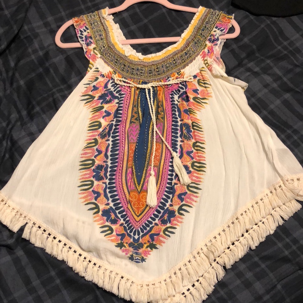 Printed top with tassels